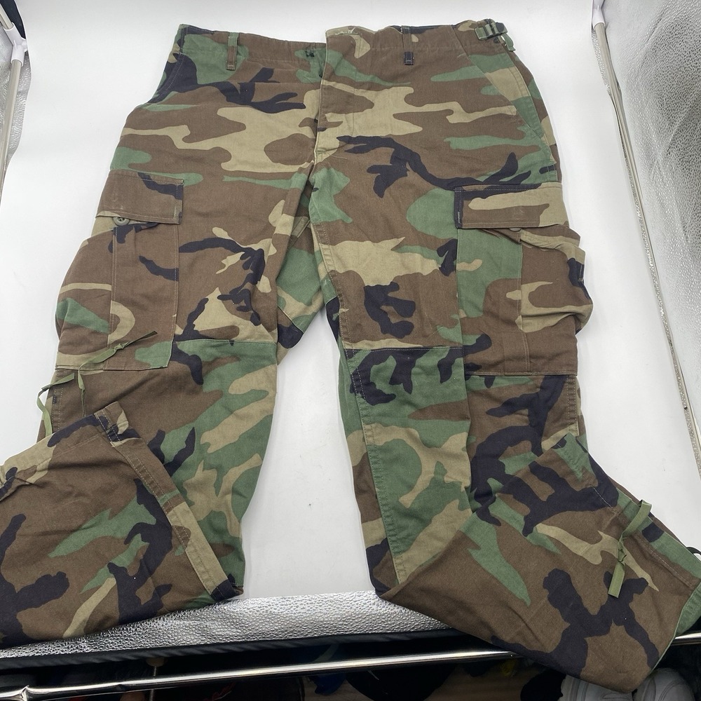 Military Army Cargo Pants Cold Weather Medium Short Woodland Camo MISSING BUTTON